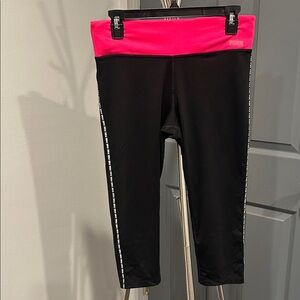 PINK Victoria's Secret Black Ultimate Yoga Leggings with Vibrant Pink Waist.